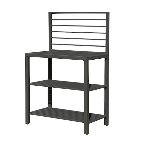 Unbranded Outdoor Kitchen Island with Storage, Aluminum Kitchen Storage Island Kitchen Food Prep Table with Double Storage Rack