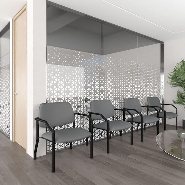 Antimicrobl Vinyl, Lumbar Support, Guest Chair in Gray with Steel Frame and Fixed Arms 500 lb. Capacity