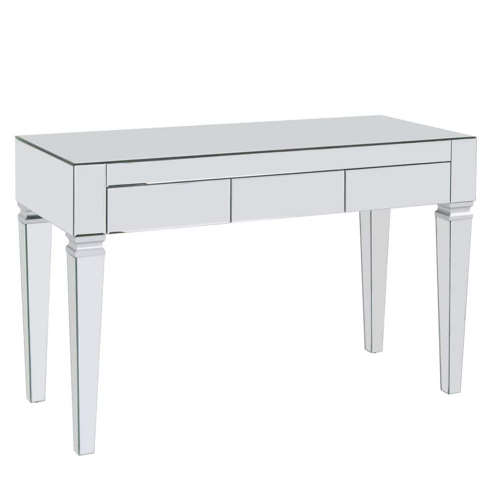 Glamorous Brown Mirrored Desk with 3 Felt-Lined Drawers