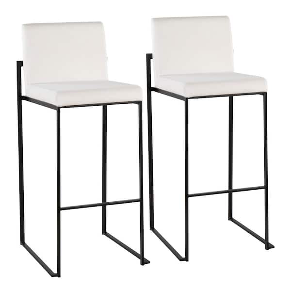 Lumisource Fuji 40.5 in. White Velvet and Black Metal High Back Bar Stool (Set of 2)