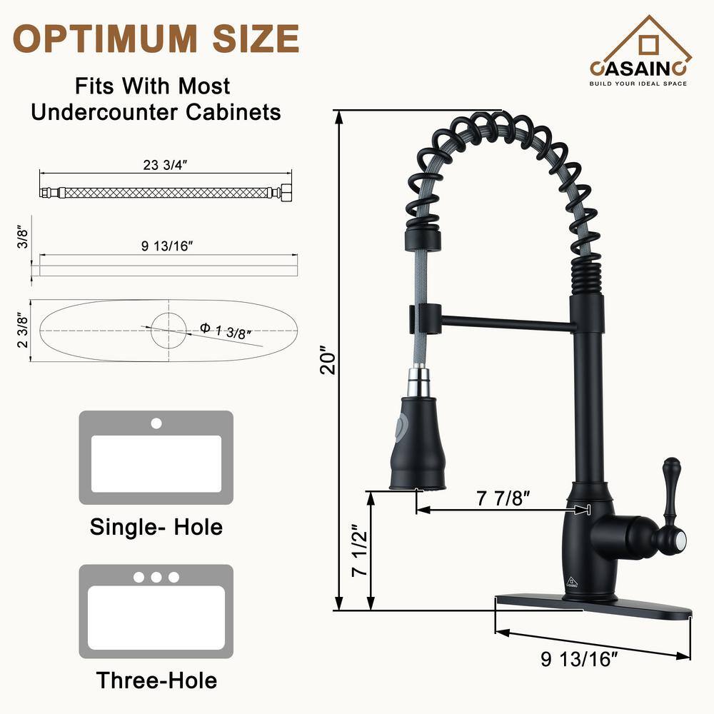 Matte Black Single-Handle Spring Pull-Down Kitchen Faucet