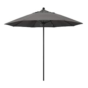 9 ft. Black Aluminum Commercial Market Patio Umbrella with Fiberglass Ribs and Push Lift in Charcoal Sunbrella