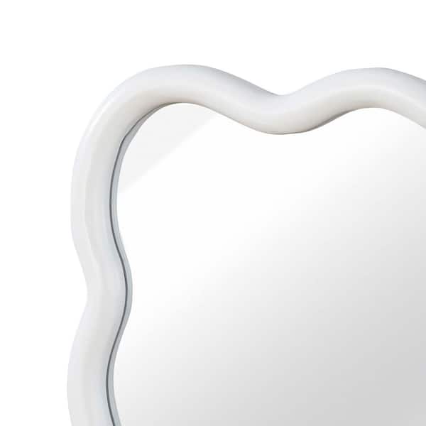 White 24 in W x 36 in. H Rectangle Wavy type Wood Framed Mirror W