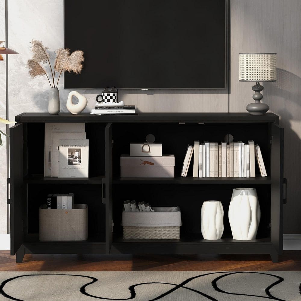 Black TV Stand Fits TV's Up to 65 with 2 Spacious Storage Space