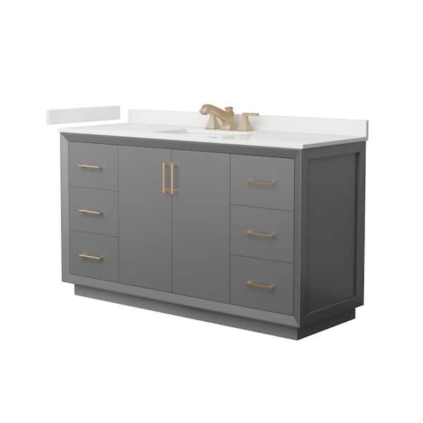 Wyndham Collection Strada 60 in. W x 22 in. D x 35 in. H Single Bath Vanity in Dark Gray with White Quartz Top