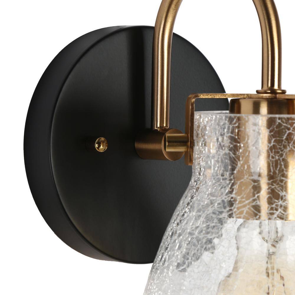 Matte Black and Gold Wall Sconce with Crackled Glass Shade