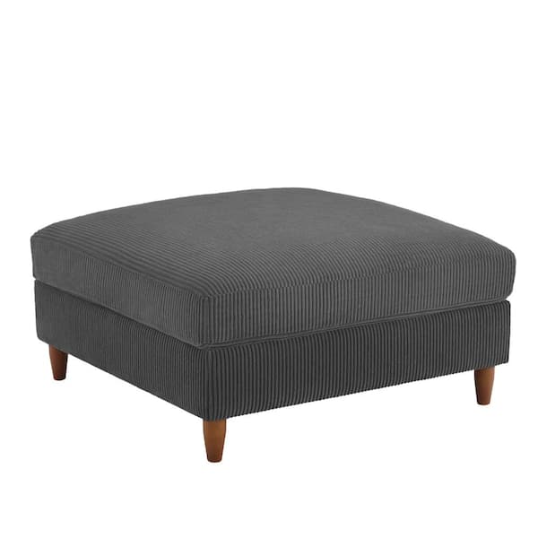 Uixe 40.9 in. Gray Corduroy Fabric Square Ottoman with Wood Legs