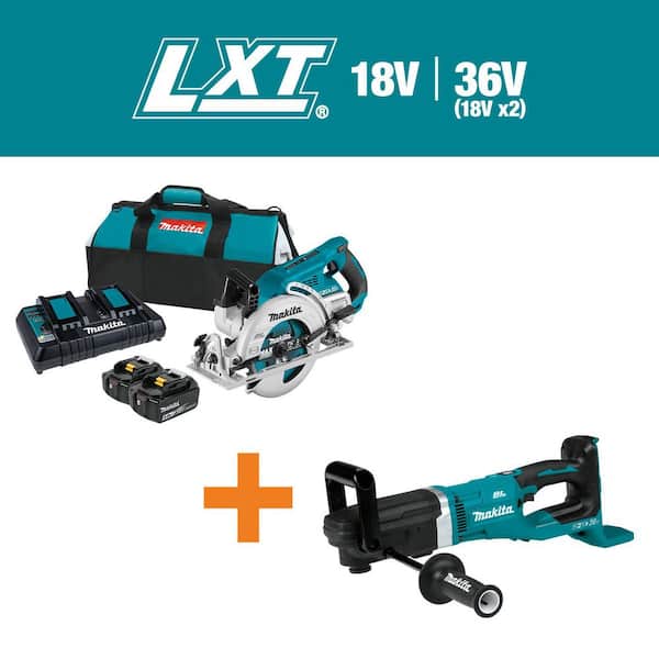 18V X2 LXT 5.0Ah (36V) Brushless Rear Handle 7-1/4 in. Circ Saw Kit w/ bonus (18V X2) LXT 7/16 in. Hex Right Angle Drill