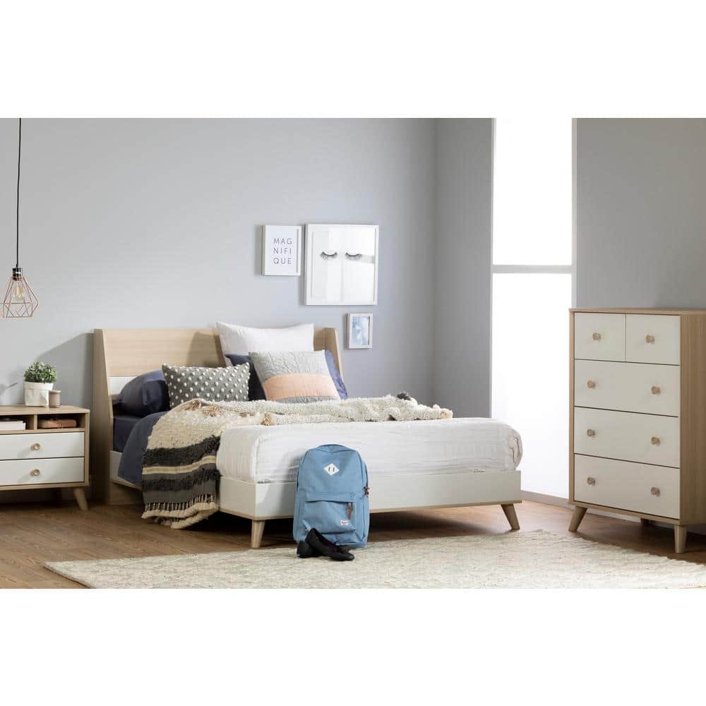 Soft Elm and Pure White 2-Drawer Scandinavian Nightstand