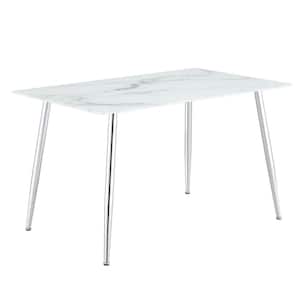 Modern Rectangle White Faux Marble 54 in.4 Legs Dining Table Seats for 6
