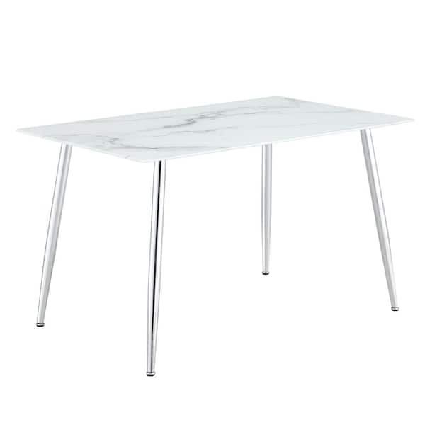 Polibi Modern Rectangle White Faux Marble 54 in.4 Legs Dining Table Seats for 6
