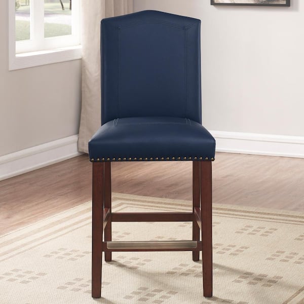 Carteret 24 In Navy Faux Leather, Navy Counter Height Bar Stool