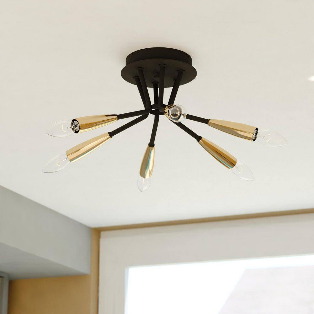 Ellis 16.25" Matte Black and Satin Brass Semi-Flush Mount Ceiling Light