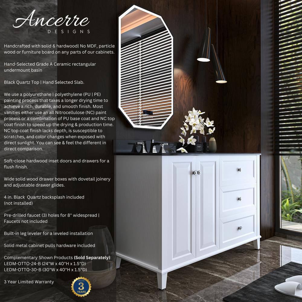 Hannah 48'' White Wood Freestanding Vanity with Black Quartz Top