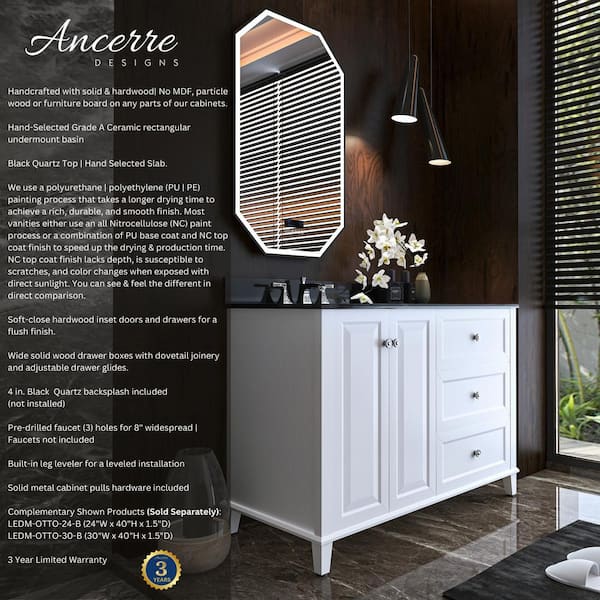 Hannah 48 in. W x 22 in. D x 34.50 in. H Bath Vanity in White with Black Quartz Top with White Basin