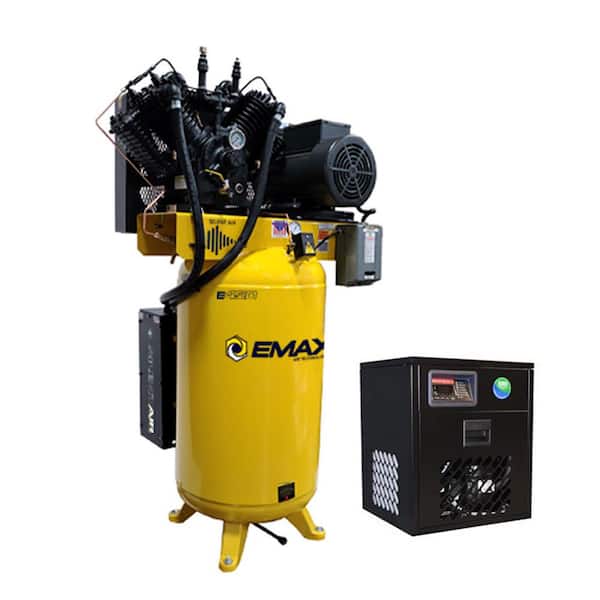 EMAX Silent Air Industrial E450 80 Gal. 175 psi Electric 7.5HP 31CFM 3-Ph 208V 2-Stage Stationary Air Compressor,30CFM Dryer