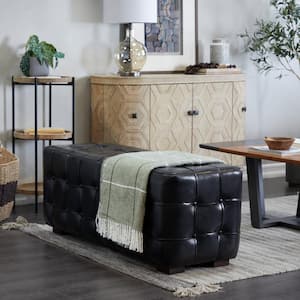 Black Tufted Upholstered Leather Bench 19 in. X 48 in. X 19 in.