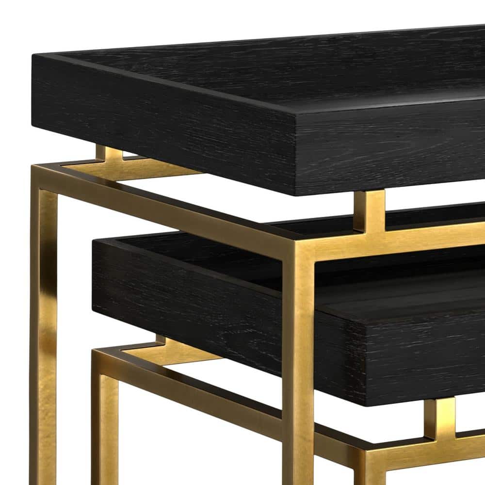 Macy Black and Gold Wood Metal Nesting End Tables, 20 Inch