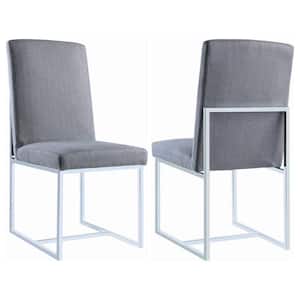 Mackinnon Gray and Chrome Linen-like Fabric Set of 2 Side Chairs