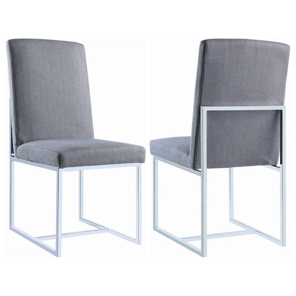 Coaster Mackinnon Gray and Chrome Linen-like Fabric Set of 2 Side Chairs