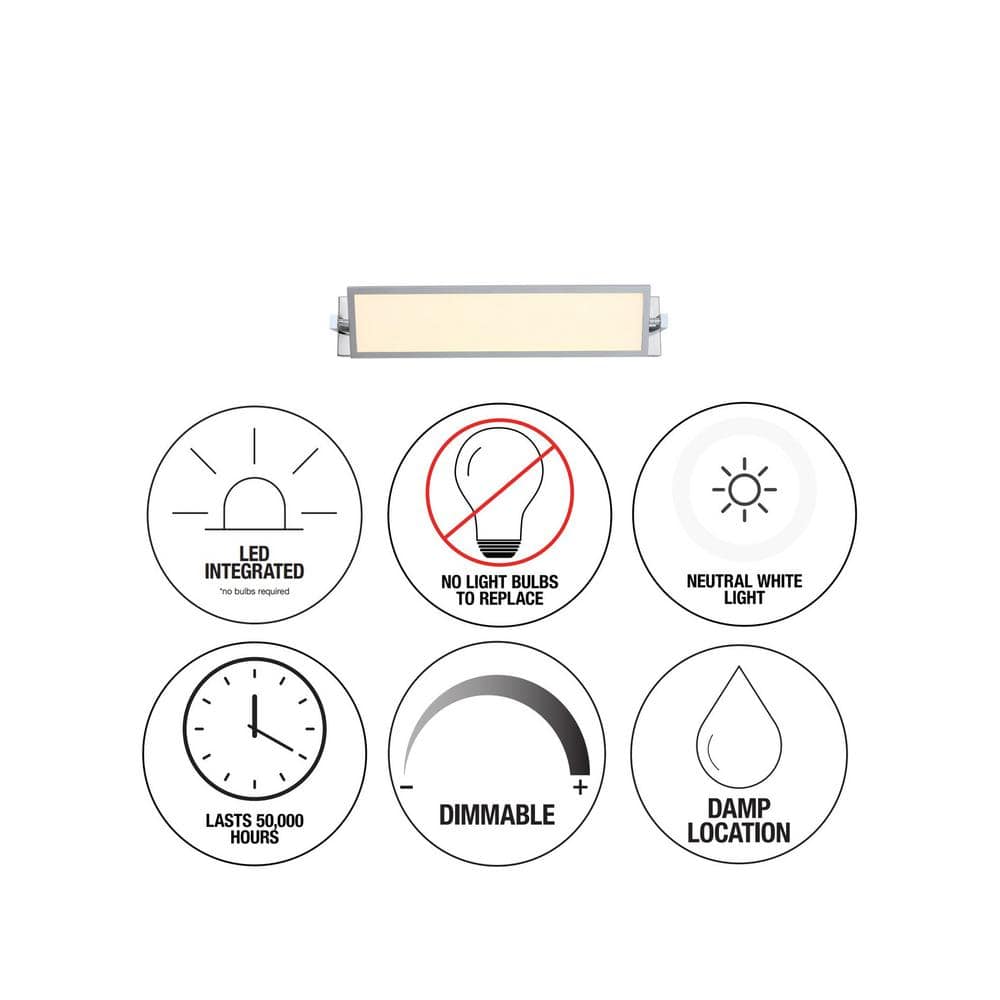 Chrome Flat Panel LED Vanity Light with Integrated LED