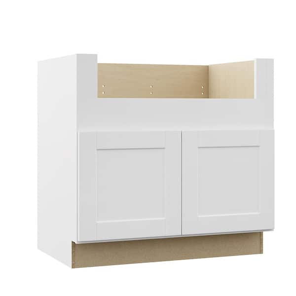 Hampton Bay Shaker 36 in. W x 24 in. D x 34.5 in. H Assembled Apron-Front Sink Base Kitchen Cabinet in Satin White