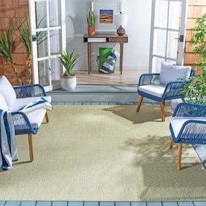 Courtyard Beige/Green 9 ft. x 12 ft. Tribal Striped Diamonds Indoor/Outdoor Patio Area Rug