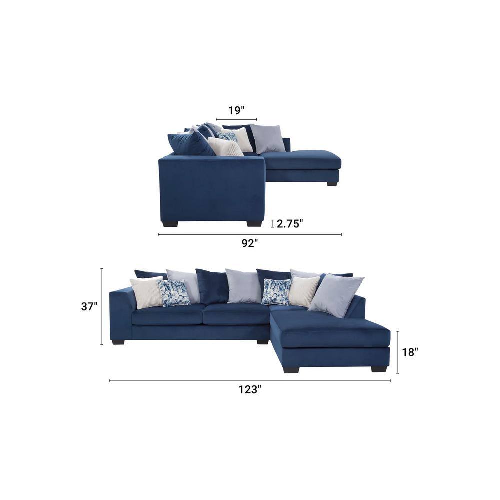 Navy Blue Microfiber Two-Piece Sectional Sofa with Chaise
