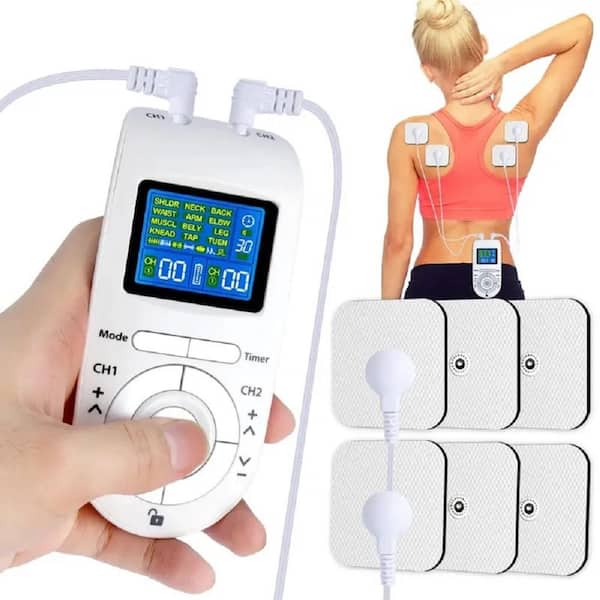 Aoibox 12-Modes Digital Dual Channel Electric EMS Muscle Massage Stimulator Therapy, Body Massager in White
