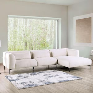 Millie 123 in. Slope Arm 1-Piece Cotton L Shaped Sectional Sofa in Right Facing White With Feather Blend Cushions