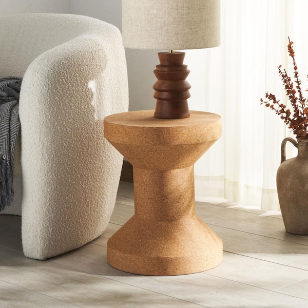 SAFAVIEH Katalisa 12 in. Brown Round Cork End Table