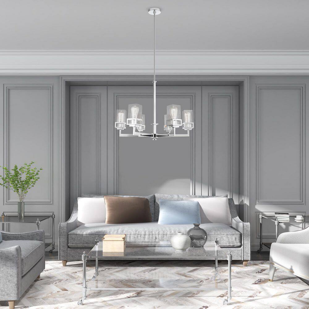Harding Polished Chrome 6-Light Chandelier with Clear Seeded Glass
