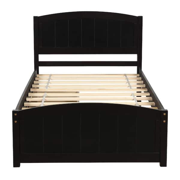 Espresso Wood Frame Twin Size Platform Bed with Two Drawers