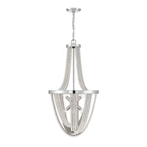 Contessa 18 in. W x 33.5 in. H 6-Light Polished Chrome Metal Chandelier with Wooden Beads