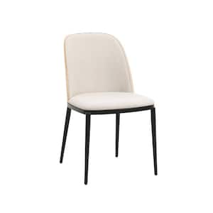 Tule Modern Dining Side Chair with Velvet Seat and Steel Frame for Kitchen and Dining Room, Natural Wood/Beige