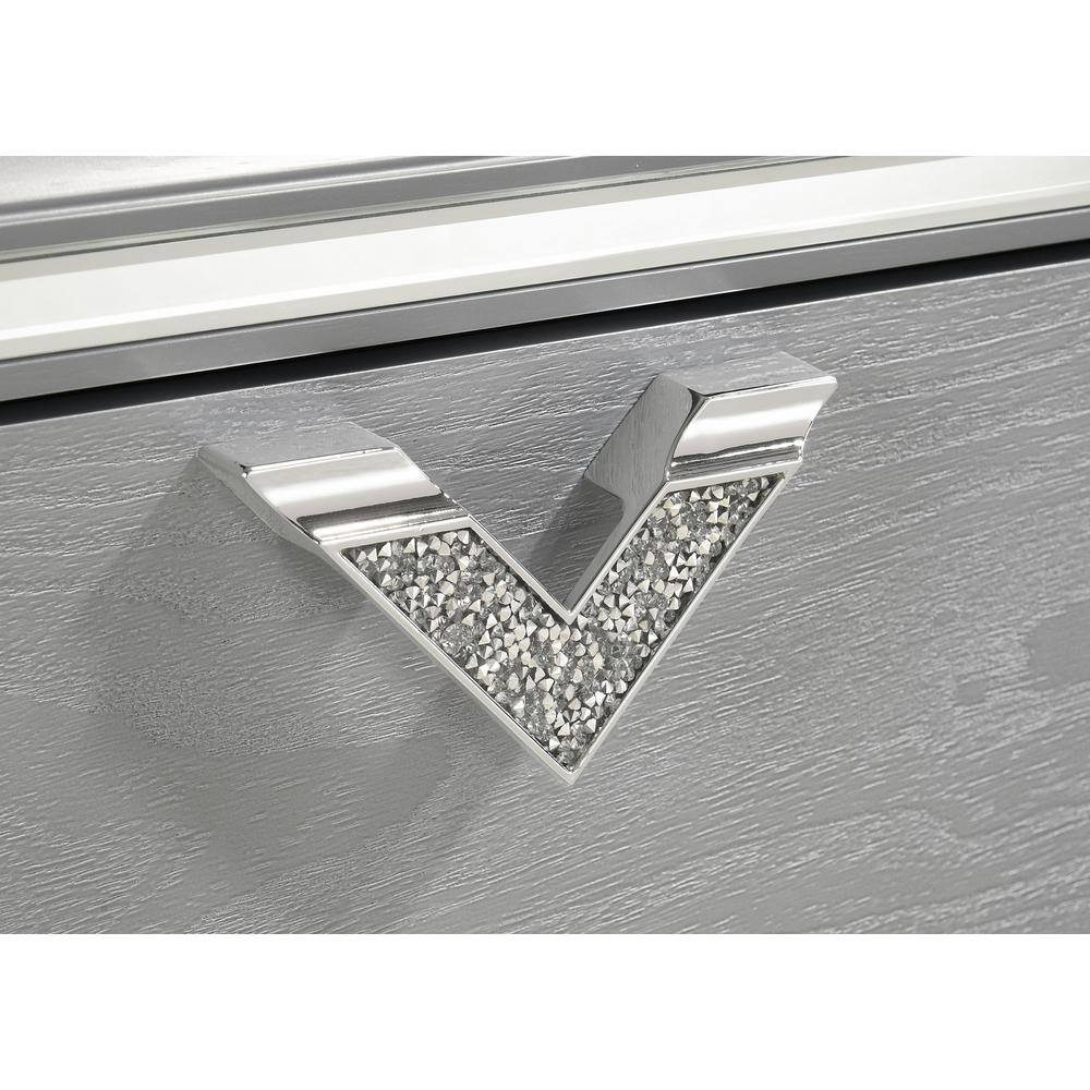 Glam Silver 2-Drawer Nightstand with Jeweled Pulls