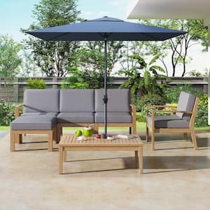 6 Piece PE Wicker Outdoor Patio Sectional Sofa Set with Acacia Coffee Table and Removable Seat Cushion Gray