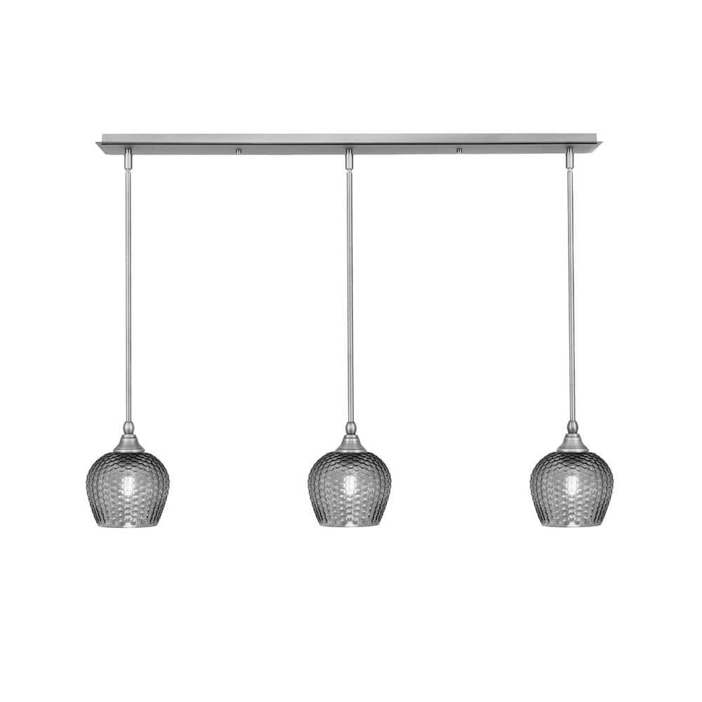 Livingston 100-Watt 3-Light Nickel Shaded Pendant Light with 6 in. Smoke Gl