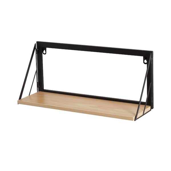Honey-Can-Do 8 in. H x 18 in. W x 6 in. D Small Wall-Mounted Floating Shelf for with Black Metal Bracket in Black/Natural