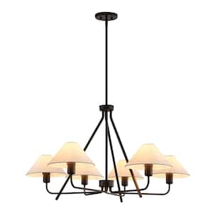 6-Light Black Chandelier Light with Taper Fabric Shades