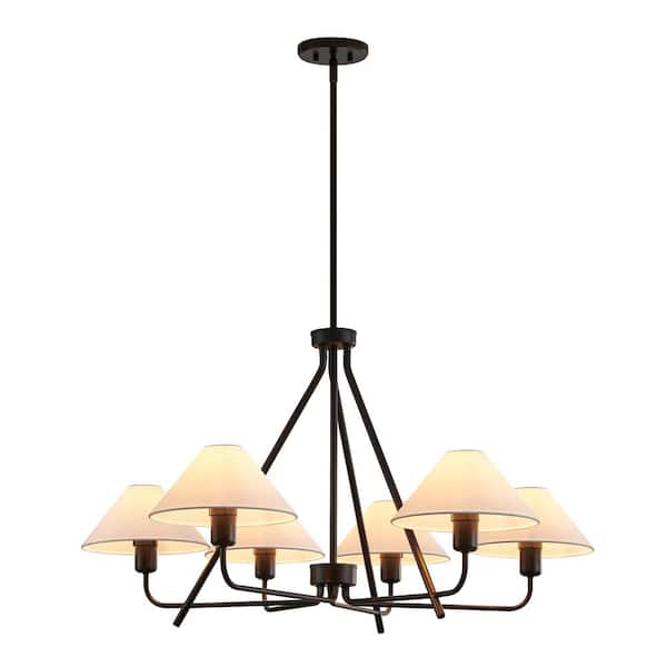 KAWOTI 6-Light Black Chandelier Light with Taper Fabric Shades