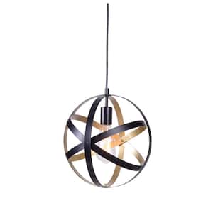 Orbit 1-Light Black and Gold Globe Mini Pendant Hanging Light, Kitchen Pendant Lighting