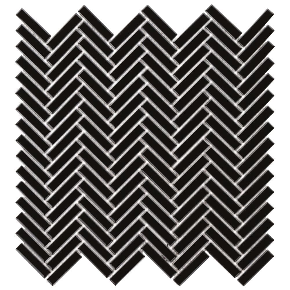 Motif Herringbone Black 2.78 in. x 0.25 in. Glossy Porcelain Mosaic Floor and Wall Tile Sample price history on PriceWatchPro