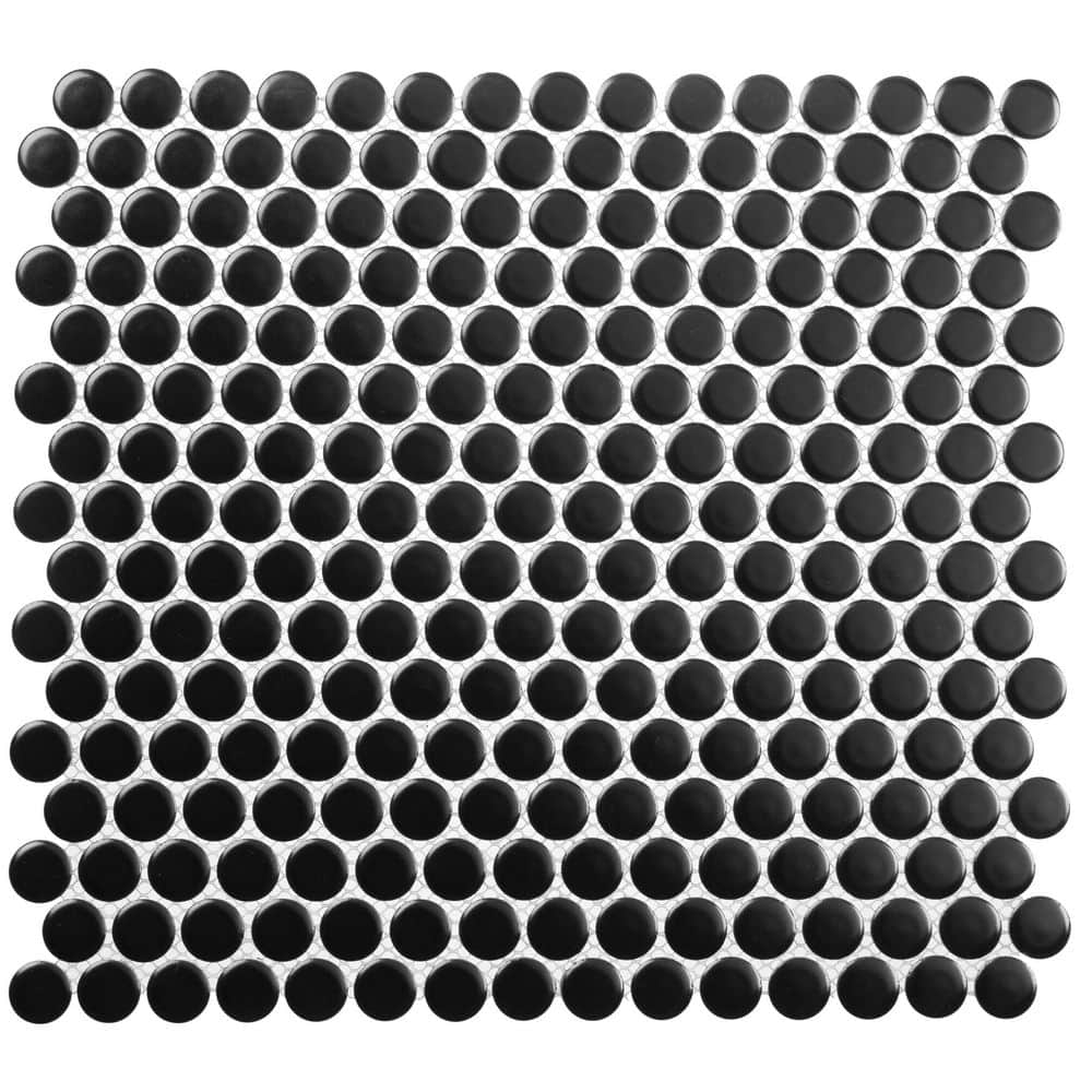 Stylish-Sweetpea Ivaran Black 4.5 in. x 8.25 in. Glossy Porcelain Round Mos
