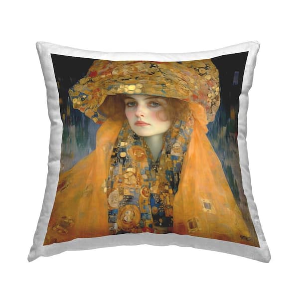 Stupell Industries Luxurious Fashion Woman Orange Geometric Polyester 18 in. x 18 in. Throw Pillow