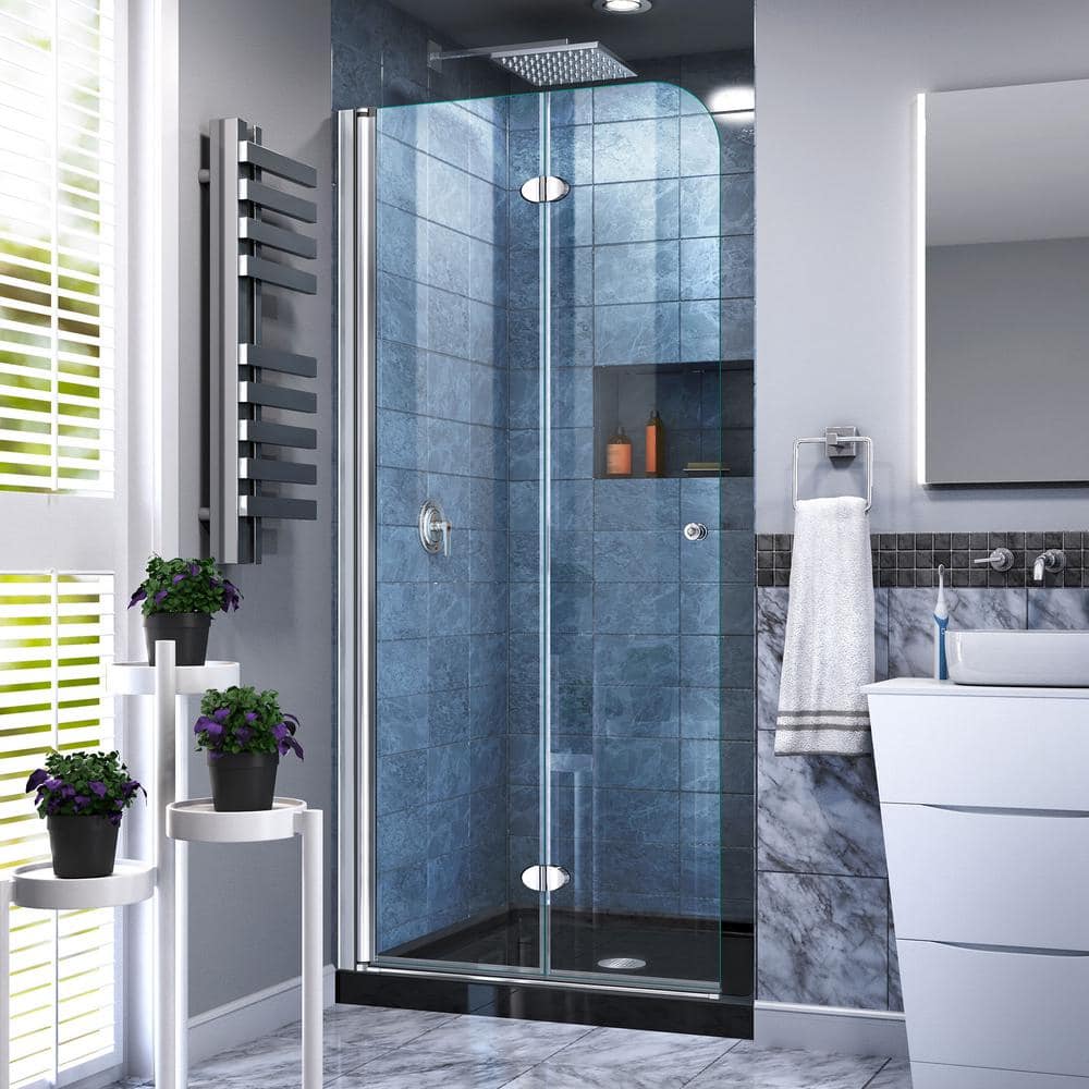 32 in. W x 74-3/4 in. H AquaFold Frameless Bi-Fold Shower Door in Chrome Acrylic Base Kit in Black price history on PriceWatchPro