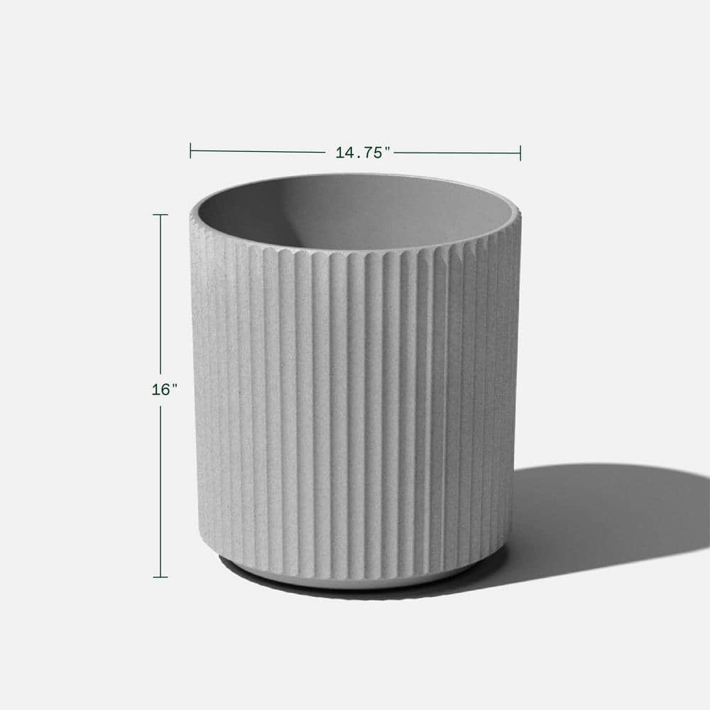 Gray 16" Plastic-Stone Round Fluted Planter