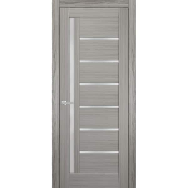 Sartodoors 4088 18 in. x 80 in. Left/Right Frosted Solid MDF Gray Finished Pine Wood Single Prehung Interior Door with Hardware