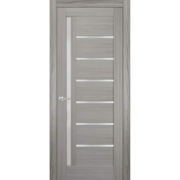 Sartodoors 4088 28 in. x 80 in. Left/Right Frosted Solid MDF Gray Finished Pine Wood Single Prehung Interior Door with Hardware