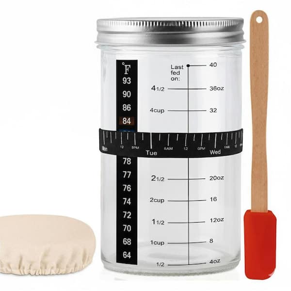 40 oz. Sourdough Starter Kit with Glass Jar, Thermometer Strips, Breathable Covers and Recipe - 1 Kit